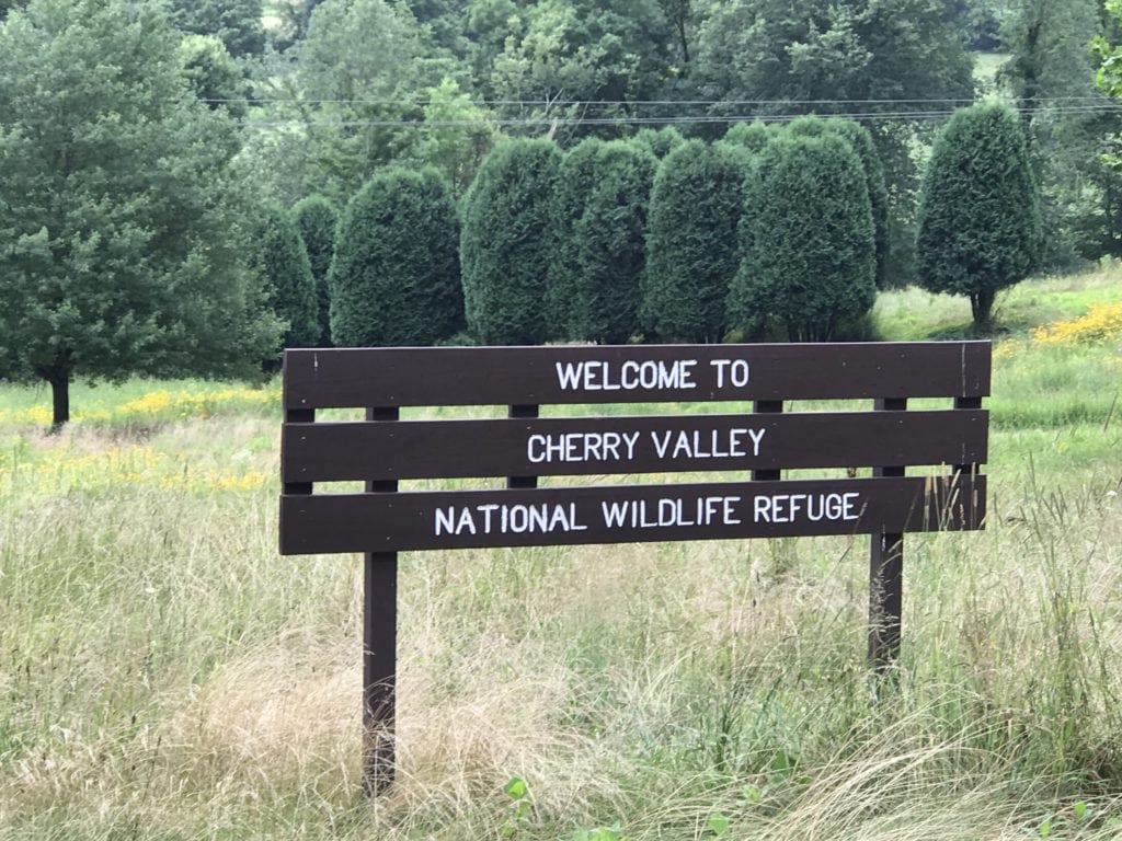 The welcome sign for the growing conservation effort in Cherry Valley, Monroe County, Pa. DC