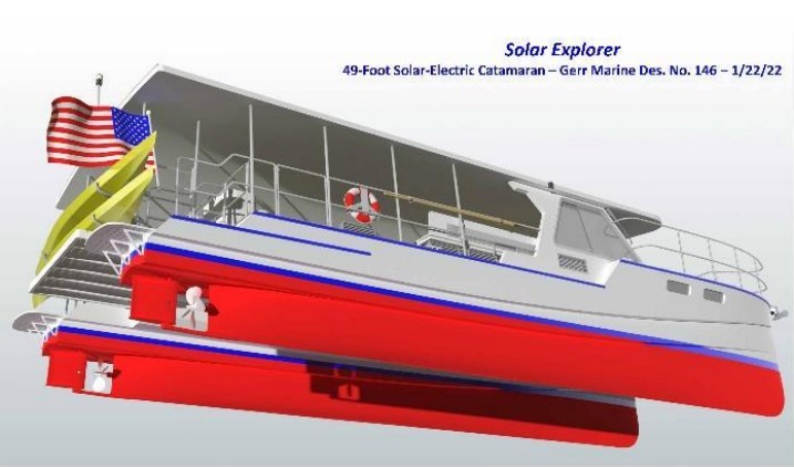 An artist's rendering of the Firefly, a catamaran that will serve as a floating educational lab on the Delaware River for Camden students. Photo provided by Upstream Alliance