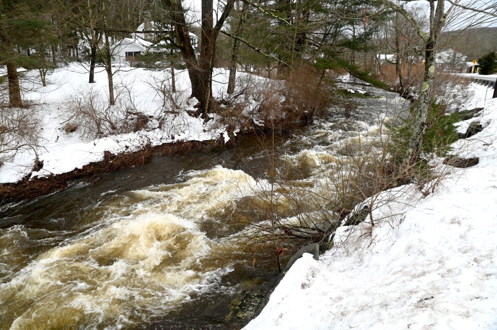 The Wallenpaupack Creek roars along Route 191 in South Sterling, Pa., on Wednesday after heavy rains and a snow melt. Photo by Keith R. Stevenson/SAVImaging.com