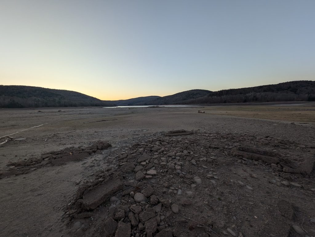 The drought conditions are evident in the Pepacton Reservoir, which was at 63 percent of capacity as of Monday, according to the New York City Department of Environmental Protection.