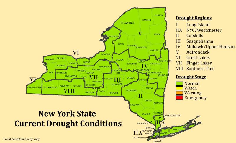 New York is the only state in the four-state Delaware River watershed to entirely emerge free from drought conditions. Map courtesy of NYS DEC