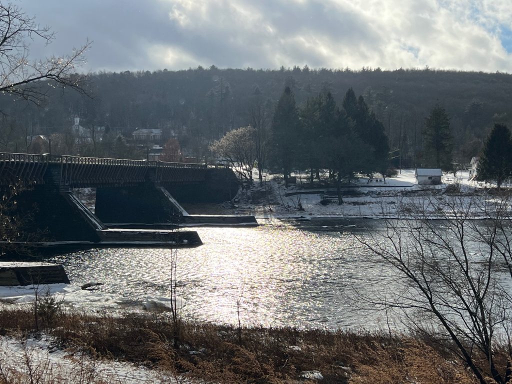 The Delaware River at the Roebling Bridge, which connects New York and Pennsylvania. Photo by Meg McGuire