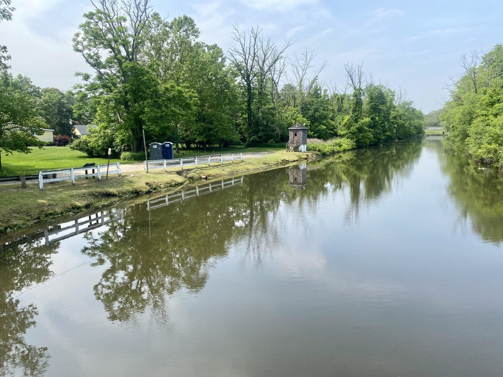 The Delaware and Raritan Canal at Port Mercer, N.J., in the Delaware River basin, looking southwest toward Trenton. PHOTO BY CAROLYN JONES