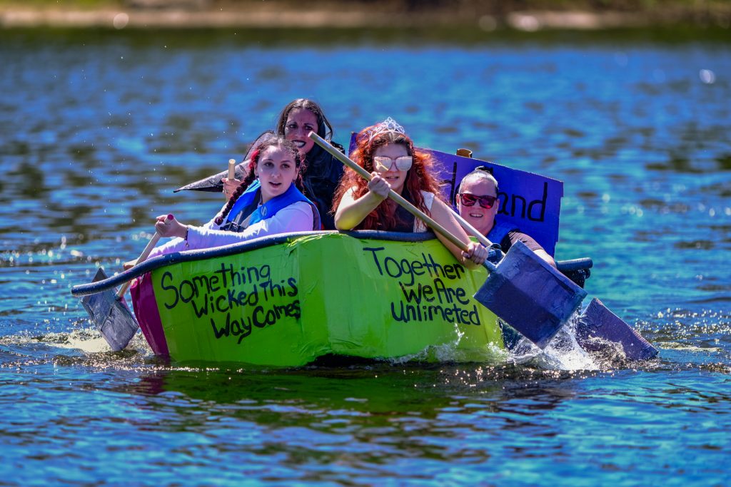 Witch, Please approaches the finish line at the  Delaware River Cardboard Boat Regatta and Beach Party. Photo by Preston Ehrler
