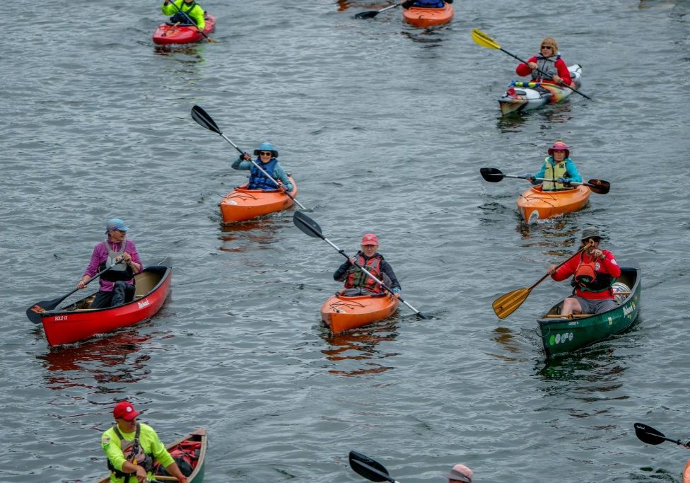Sojourners approach the Lordville, N.Y. bridge. About 100 participated in this year's event. Photo by Preston Ehrler