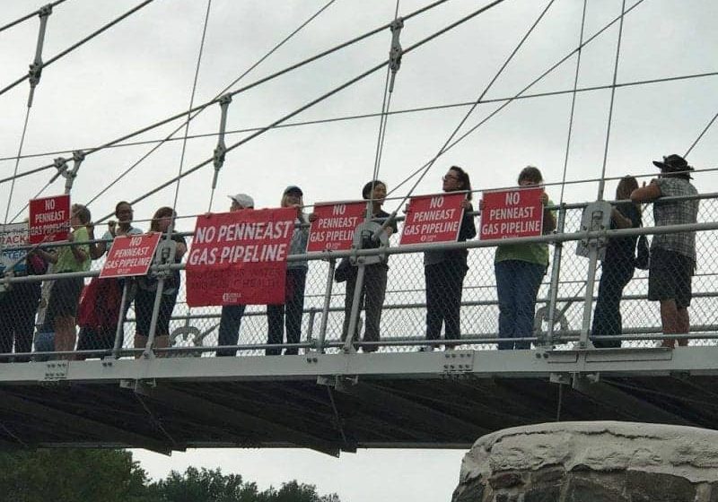 PennEast pipeline protestors gathered back in 2018 on the pedestrian bridge over the Delaware DC