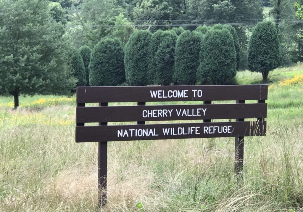 The welcome sign for the growing conservation effort in Cherry Valley, Monroe County, Pa. DC