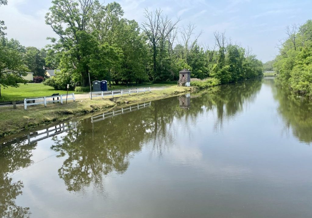 The Delaware and Raritan Canal at Port Mercer, N.J., in the Delaware River basin, looking southwest toward Trenton. PHOTO BY CAROLYN JONES