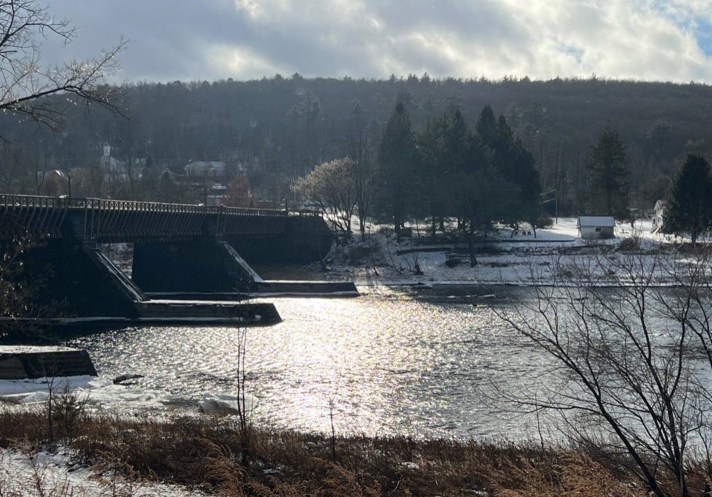 The Delaware River at the Roebling Bridge, which connects New York and Pennsylvania. Photo by Meg McGuire