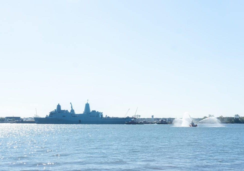 The USS Arlington on the Delaware River during the Parade of Ships on Thursday. Photo by Adam Litchkofski
