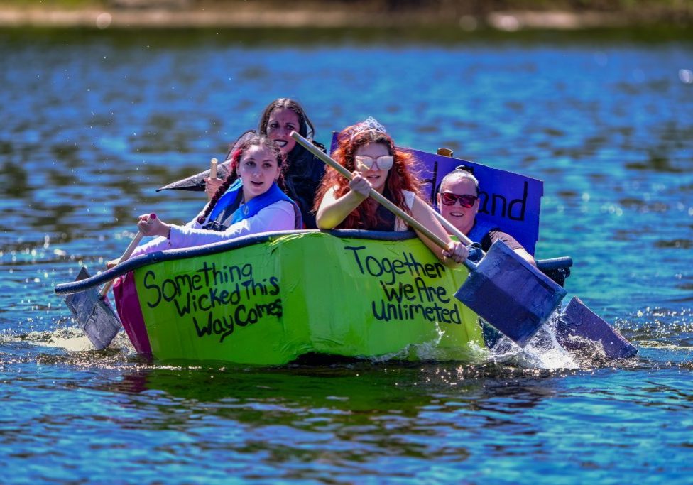 Witch, Please approaches the finish line at the  Delaware River Cardboard Boat Regatta and Beach Party. Photo by Preston Ehrler
