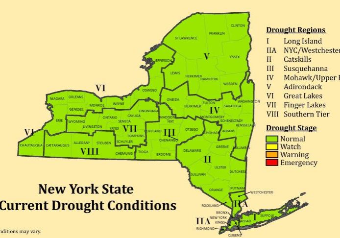 New York is the only state in the four-state Delaware River watershed to entirely emerge free from drought conditions. Map courtesy of NYS DEC